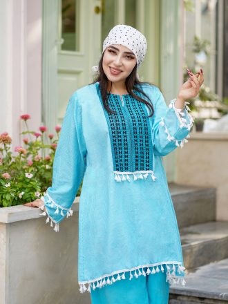 تونیک شلوار سوزندوزی آسمان